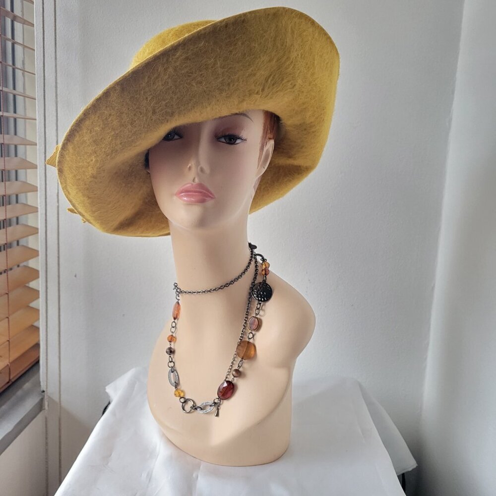 Mr. Charles Mustard Yellow Felt Fuzzy Exclusive Coronet Women's Country Fedora - Picture 5 of 14